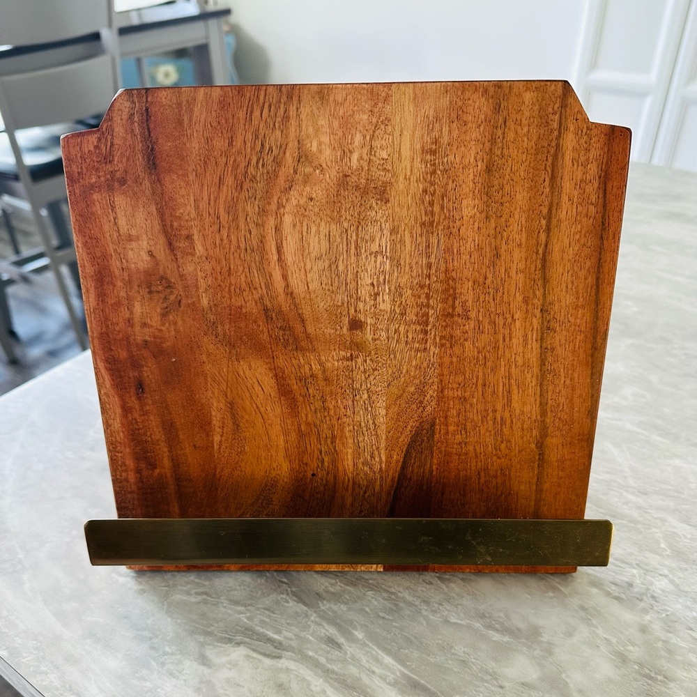 Wood Cookbook & Tablet Stand with Brass Accent - Brown
